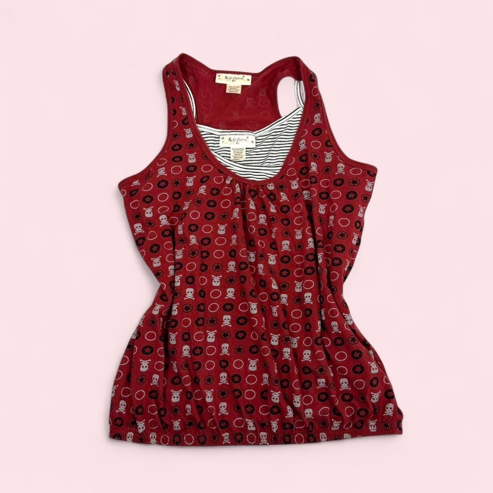 Vintage y2k Self Esteem red & grey skull double layer tank top emo goth grunge